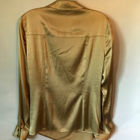 Cache Blouse Medium Womens Silk Satin Long Sleeve Gold Wrap Dressy Soft Sheen M - Picture 2 of 8